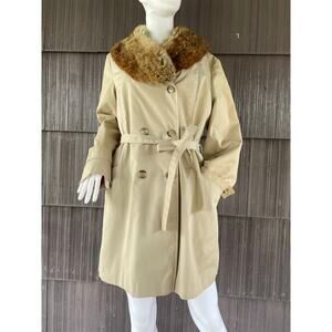 🔥VTG ILGWU Fox Fur Double Breasted Insulated Line Classic Old Money Trench Coat